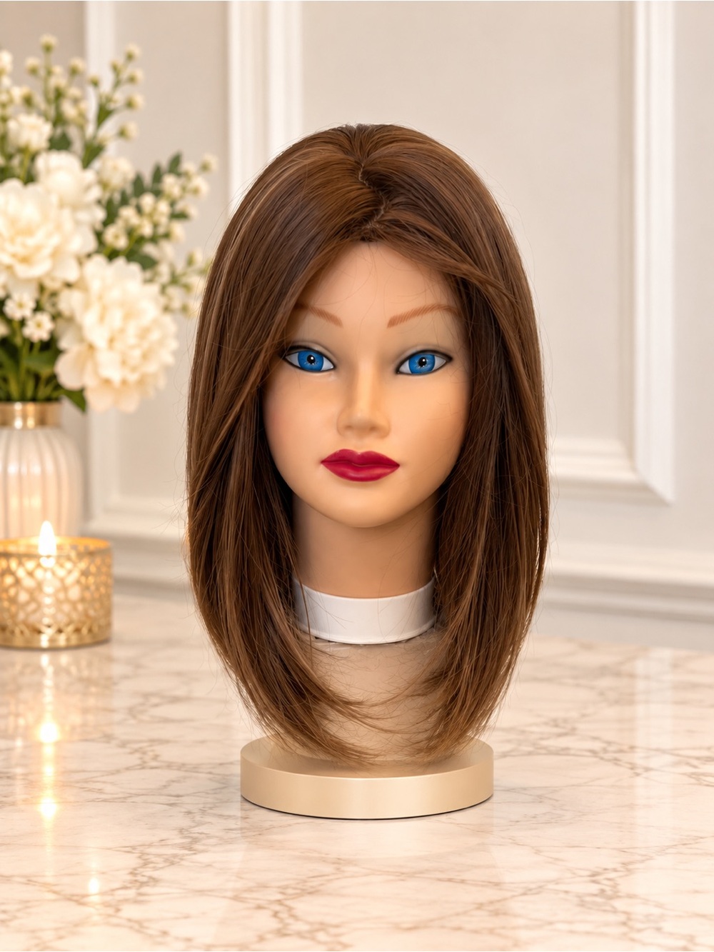 Silky Synthetic Chocolate Brown with Honey Blonde Mix Short Wig
